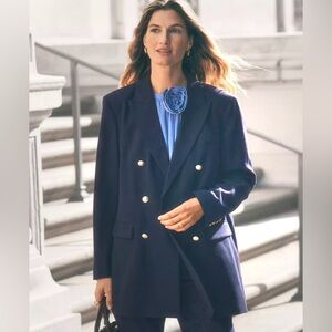 NWT Ann Taylor Double Breasted Navy Modern Blazer with Gold Buttons